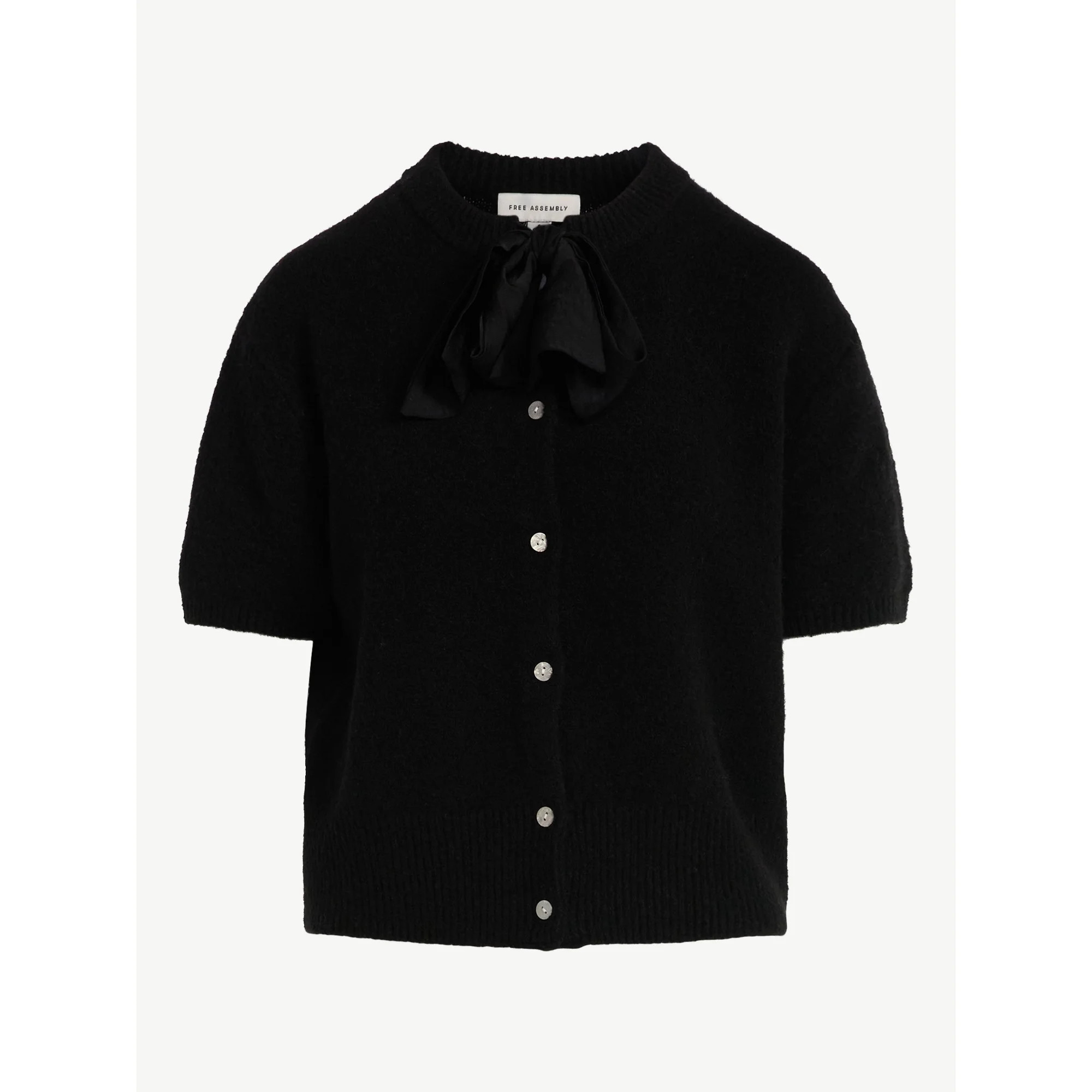 Free Assembly Women's Button-Front Bow Sweater with Short Sleeves, Midweight, Sizes XS-XXL | Walmart (US)