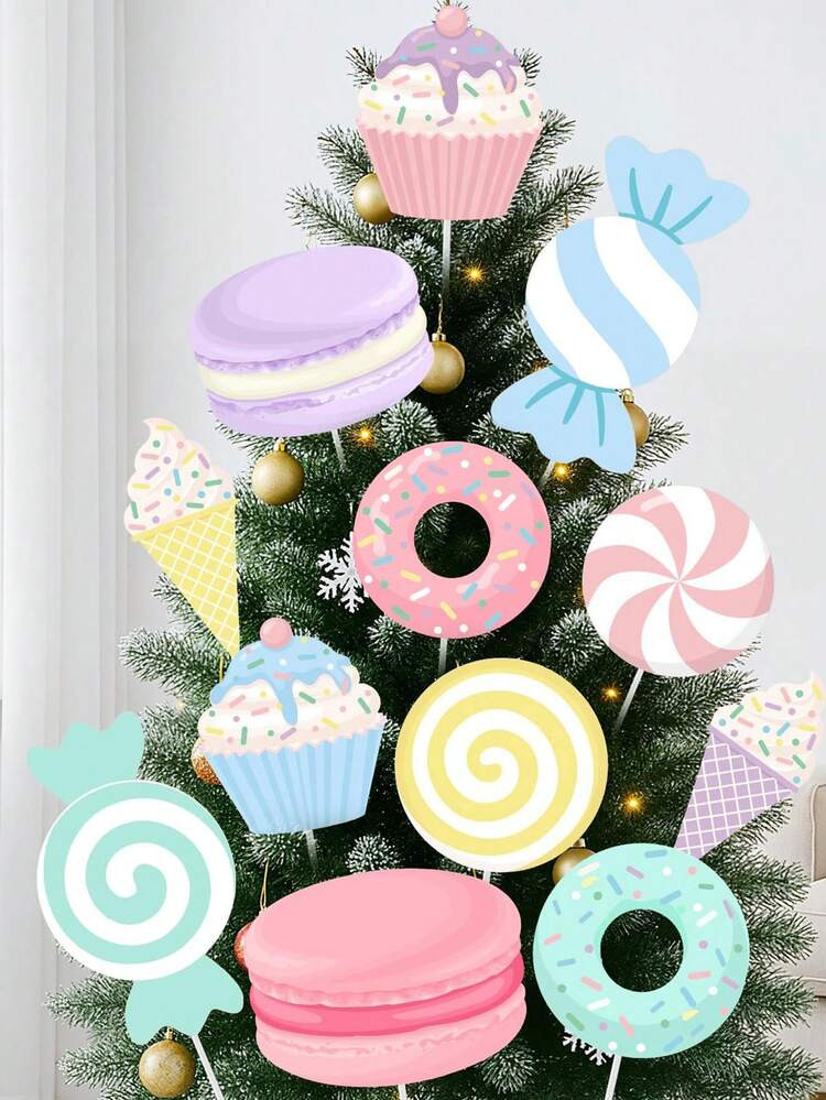 12 Pcs -12'' Large Pastel Christmas Decor Indoor Christmas Tree Picks Pastel Candy Xmas Ornaments Cute Candy Lollipop Picks For Xmas Tree Topper Party Decorations Home Office Holiday Props | SHEIN