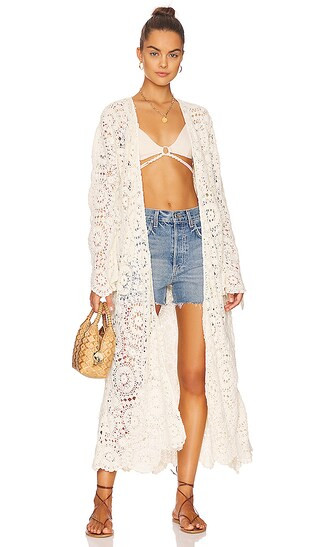 Melanie Crochet Duster in White | Revolve Clothing (Global)