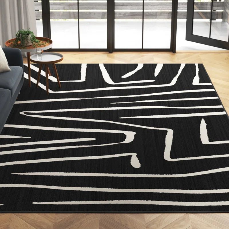 Moro Machine Woven / Power Loomed Performance Black/Ivory Rug | Wayfair North America