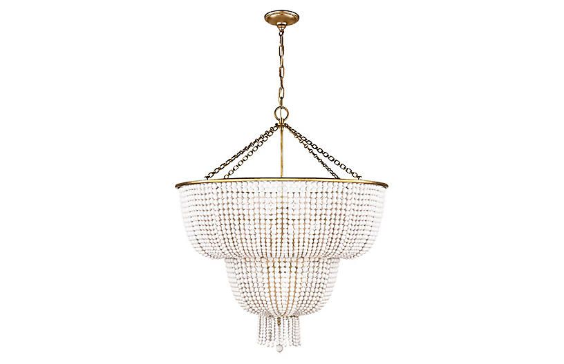 Jacqueline Two-Tier Chandelier - Brass/White - AERIN | One Kings Lane