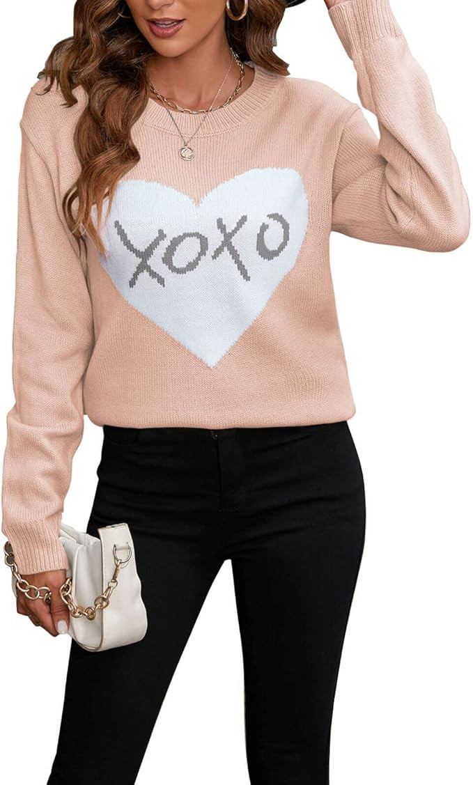 shermie Women's Pullover Sweaters Long Sleeve Crewneck Cute Heart Knitted Sweater | Amazon (US)
