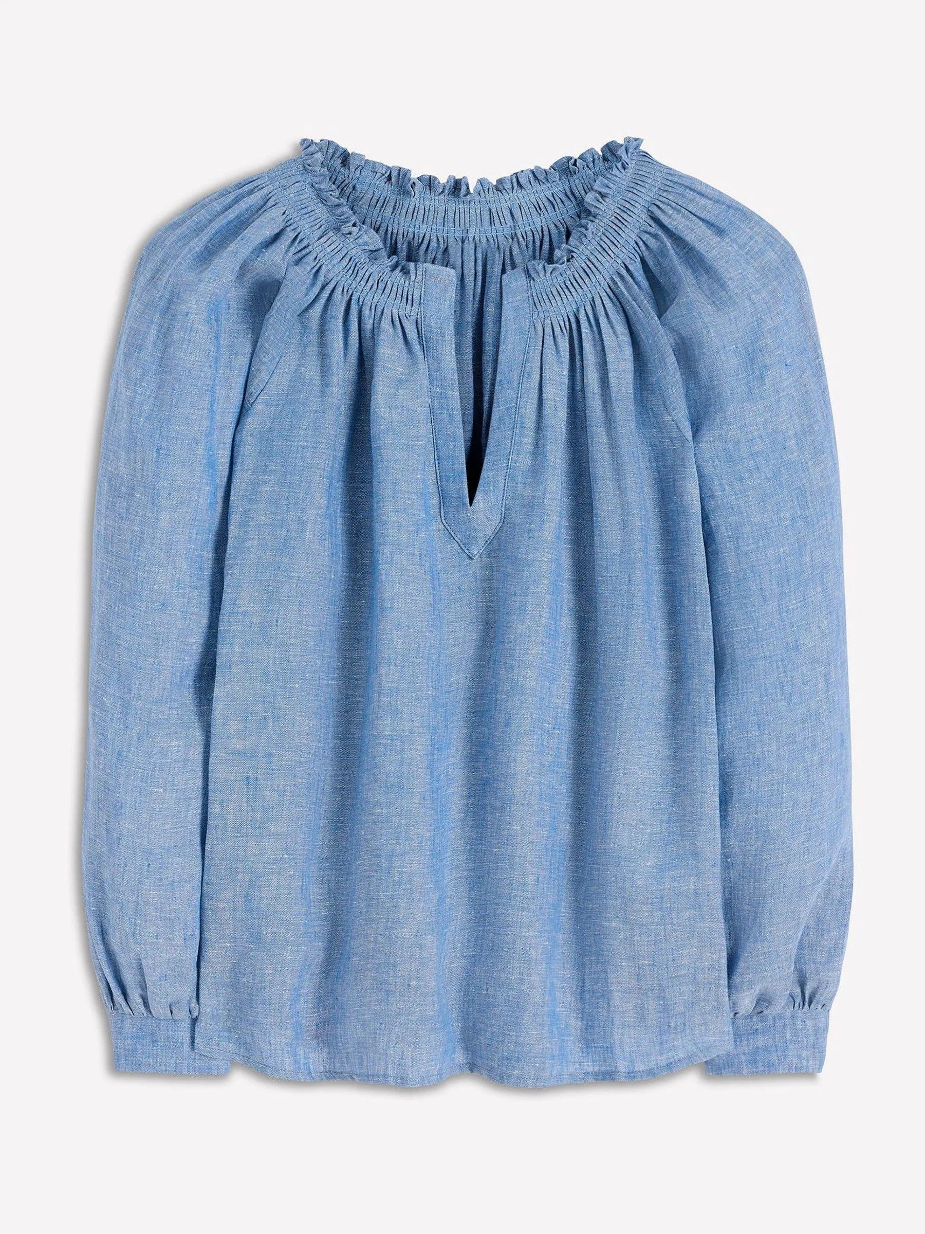 Boden Boden Blue Serena Pleat Neck Linen Top | Next US