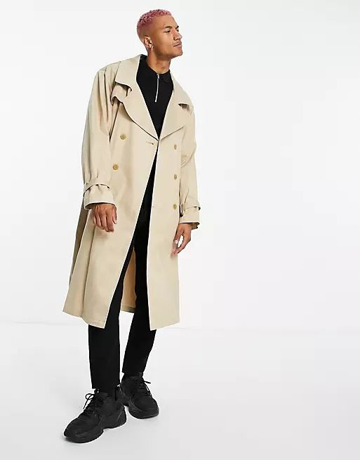 ASOS DESIGN lightweight longline double breasted trench coat in stone | ASOS (Global)