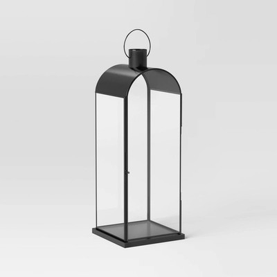 Threshold Metal Portable Lantern Tempered Glass Pillar Candle Black Tall | eBay US