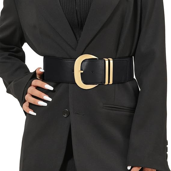 WHIPPY Women Wide Elastic Waist Belt for Dresses Fashion Gold Buckle Stretchy Leather Waistband f... | Amazon (US)