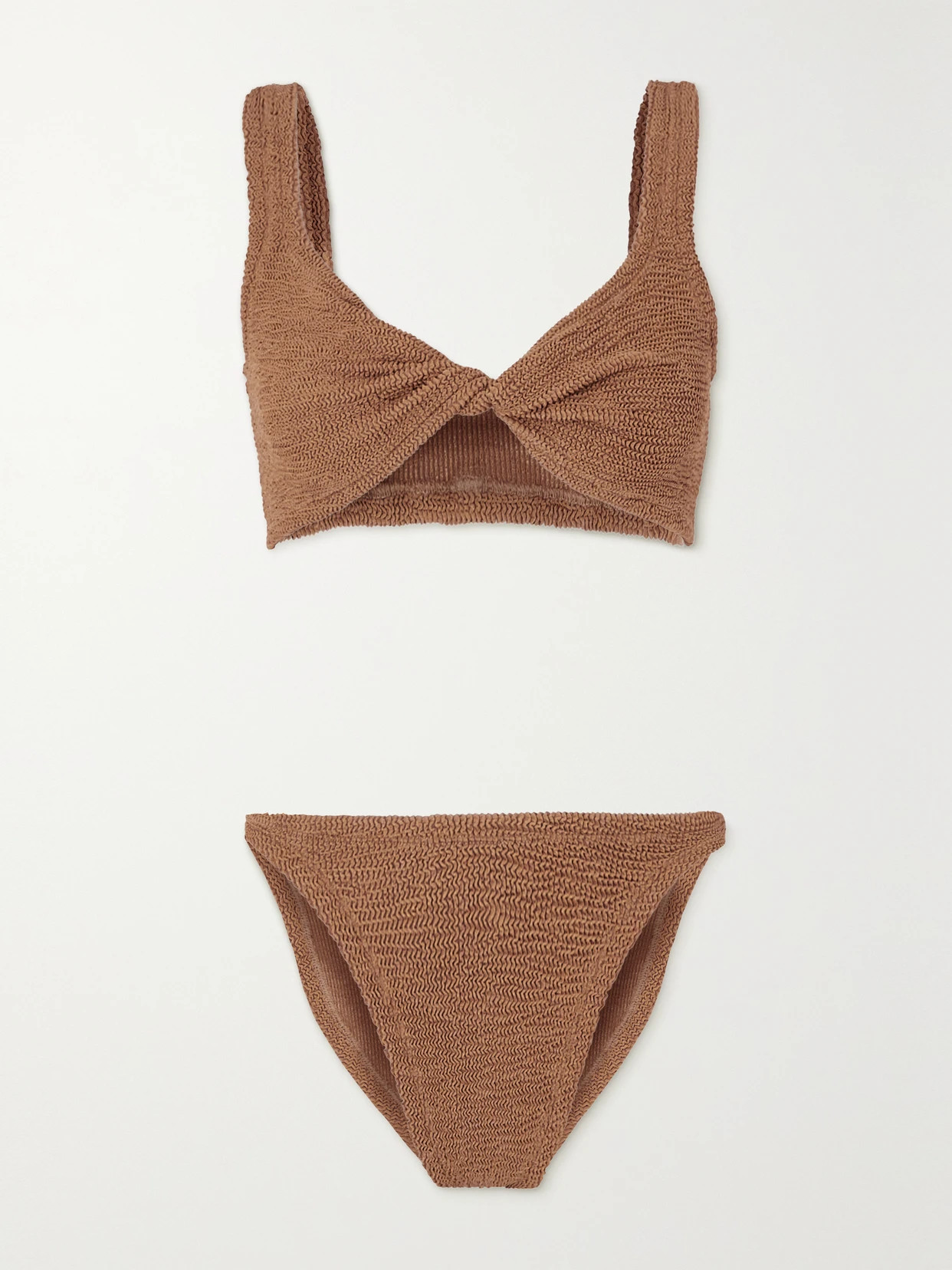 Hunza G - + Net Sustain Juno Twist-front Seersucker Bikini - Brown | NET-A-PORTER (US)