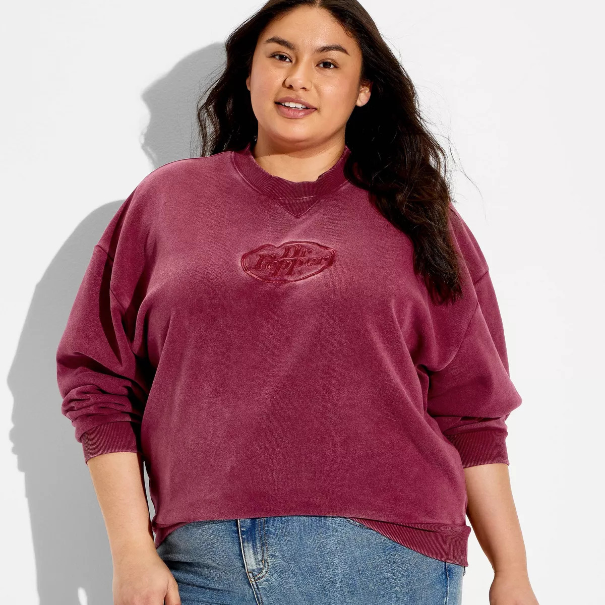 Women's Crewneck Dr. Pepper Fleece Graphic Pullover Sweatshirt - Burgundy 1X | Target