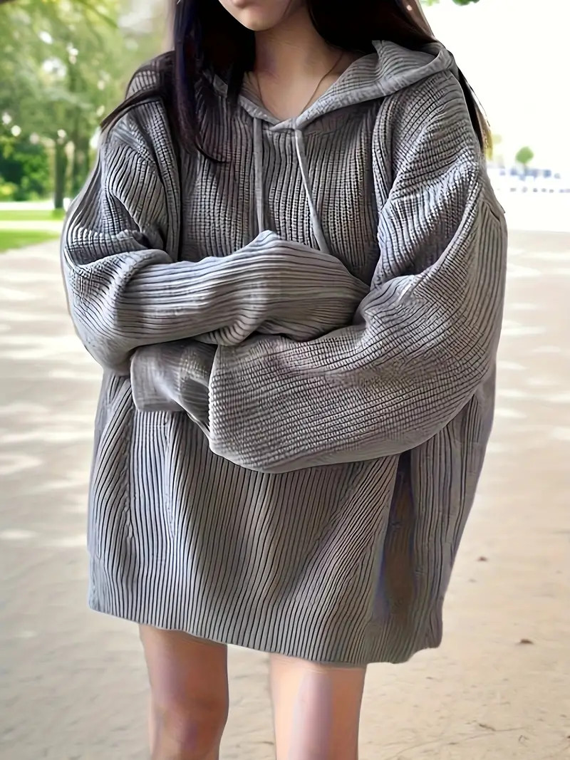 Solid Drawstring Hooded Sweater, Casual Long Sleeve Oversized Pullover Sweater, Women's Clothing | Temu Affiliate Program
