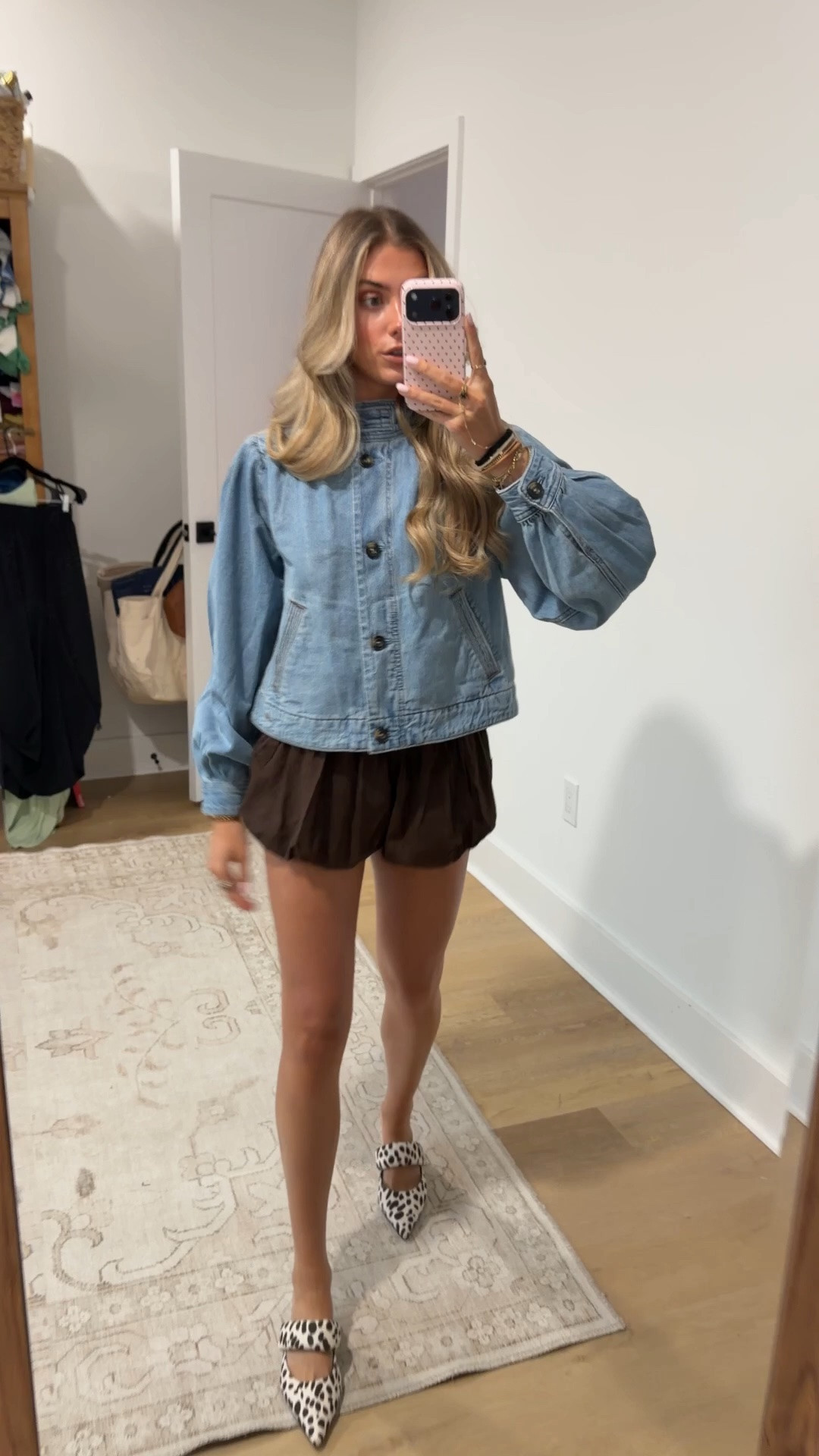 Going to grab dinner with Joeys coworker I’m wearing my @levi size small denim jacket how unique is the cut of this I’m obsessed. It gives Chloe! My shorts @jcrew brown bubble hem shorts paired with my cow print mule sandals. @electricpicks earrings.

#LTKootd #LTKdayinmylife #LTKSeasonal