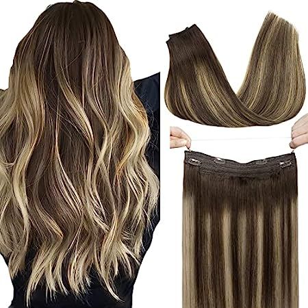 GOO GOO Human Hair Extensions Halo Extensions Balayage Chocolate Brown to Caramel Blonde 95g 16 Inch | Amazon (US)
