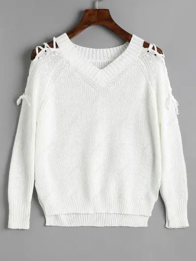 Lace Up V Neck Sweater | ZAFUL (Global)
