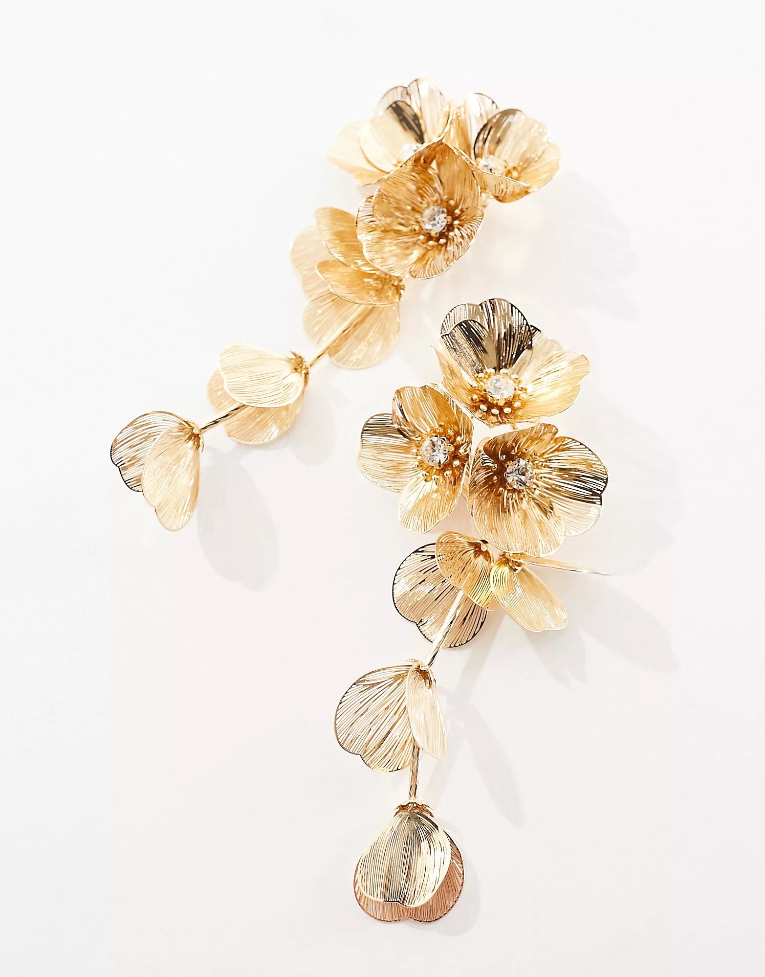 ASOS DESIGN drop earrings with 3D floral design in gold tone | ASOS (Global)