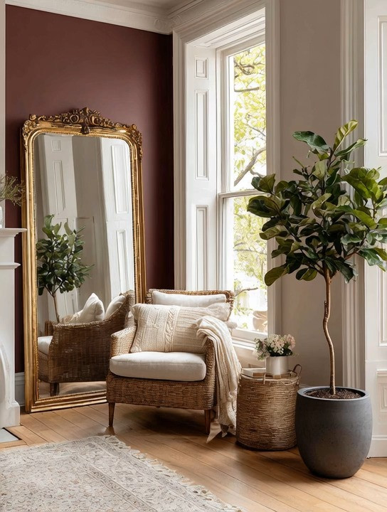 One of the easiest ways to make a room feel larger, brighter, and more elegant is with a statement mirror.

Most people go too small.

A mirror isn't just a decorative accessory. When used intentionally, it reflects light, expands visual space, and becomes an architectural feature in the room. In Feng Shui, mirrors are often used to help circulate and expand energy throughout a space.

This beautiful antique gold floor mirror proves the point. Paired with a rich rustic burgundy wall, it creates a timeless combination of warmth, character, and elegance. The gold frame adds old-world charm, while the oversized scale gives the room presence and sophistication.

And the best part? You don't need to repaint your walls to create an impact. Even adding a single statement mirror can completely transform an empty corner.

Go bigger than you think. Your room will thank you.

#StatementMirror #HomeDecorIdeas #ElegantHome #ElegantAndDriven 

 #LTKHome