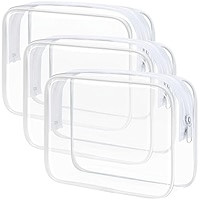 PACKISM TSA Approved Toiletry Bag - Clear Makeup Bag 3 Pack Medium, Metal Smooth Zipper Quart Size Bag for 3-1-1 Liquids, Travel Makeup Bag for Women Men, Airport Airline Compliant Bag, White | Amazon (US)