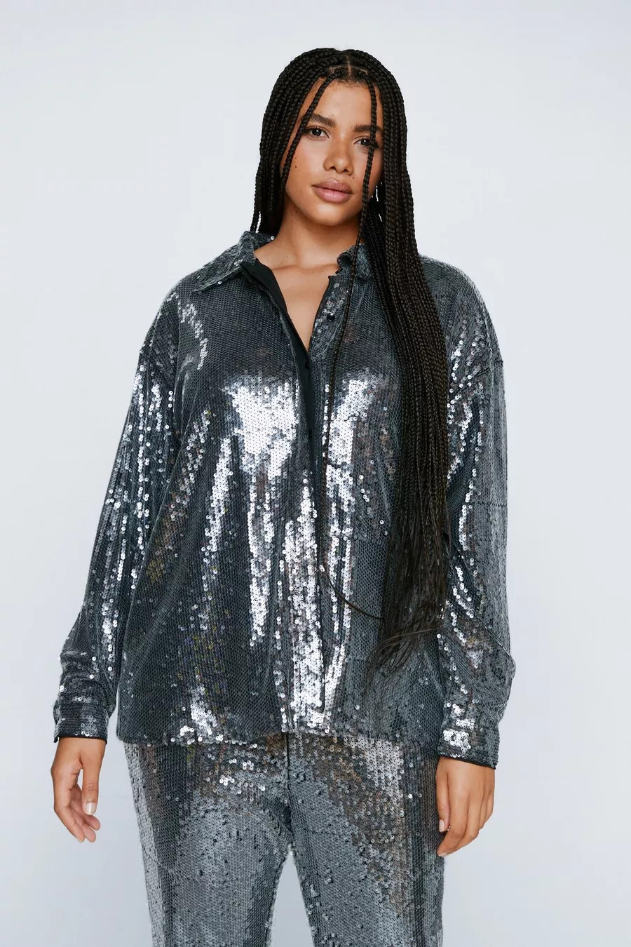 Plus Size Sheer Sequin Relaxed Fit Shirt | Nasty Gal (US)