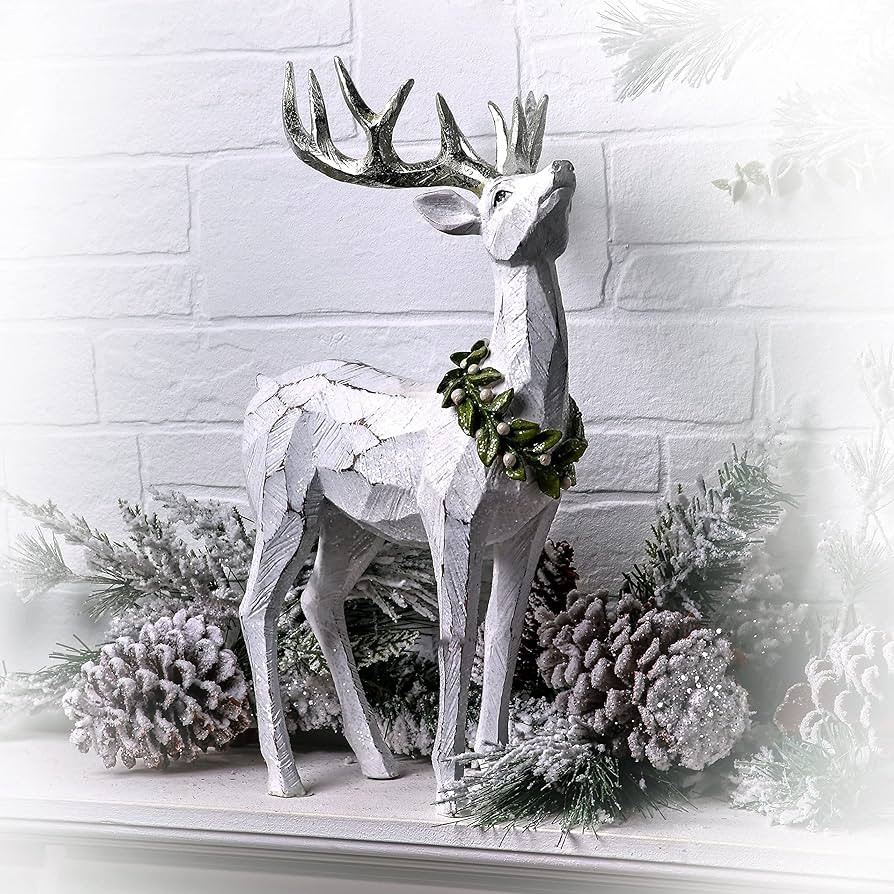 Unknown1 16" Resin Frosted Standing Mistletoe Deer White Polyresin | Amazon (US)