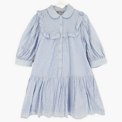 Sandy Liang x Target Gingham 3/4 Sleeve Shirtdress Dress Blue Pockets Sz M | eBay US