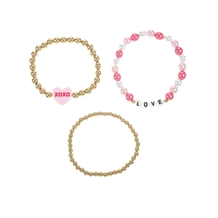 Way to Celebrate Valentine's Day Bead Heart Bracelets, 3 Pieces | Walmart (US)