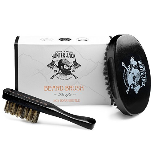 Hunter Jack Beard Brush for Men - Natural Boar Bristle Hair Brush Kit - Small Soft Mustache Brush - Premium Grooming Kit - 2pcs | Amazon (US)