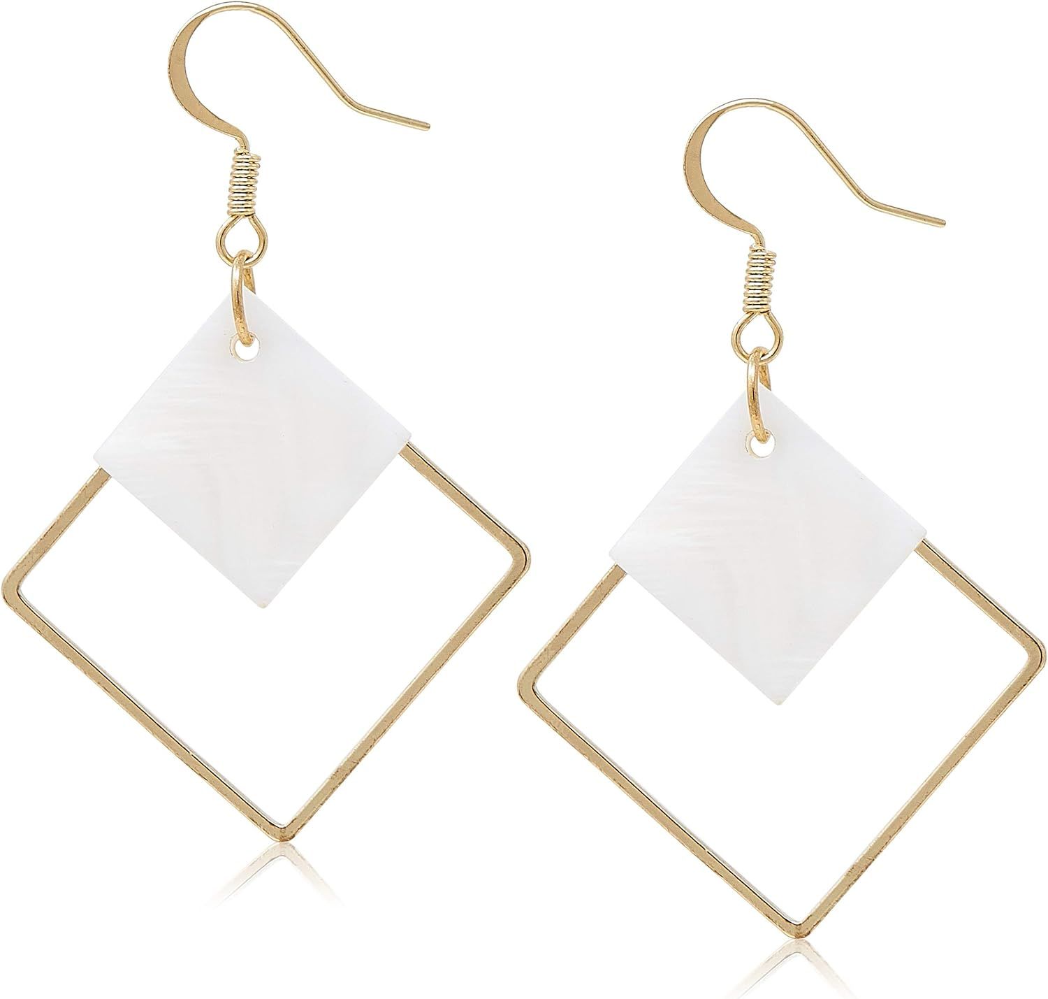 14k Gold Plated Square White Shell Drop Earrings La Raffine For Women Jewelry Wedding Geometric E... | Amazon (US)