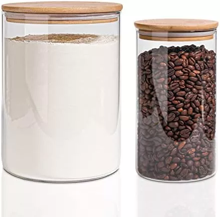 ComSaf Glass Spice Jars with Bamboo Lids, Clear Containers, 8 oz