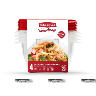 Rubbermaid 4pk 5.2c TakeAlongs Deep Square Food Storage Containers Ruby Red: Plastic Containers w... | Target