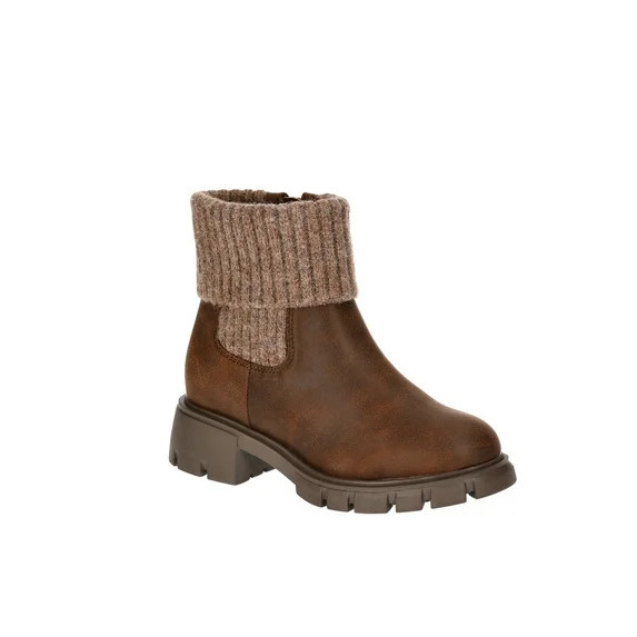 Wonder Nation Little Girls and Big Girls Sweater Knit Faux Leather Boots | Walmart (US)