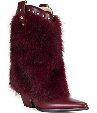 Azalea Wang Violetta Studded Faux Fur Shaft Mid Calf Western Boots - 8 | Dillard's