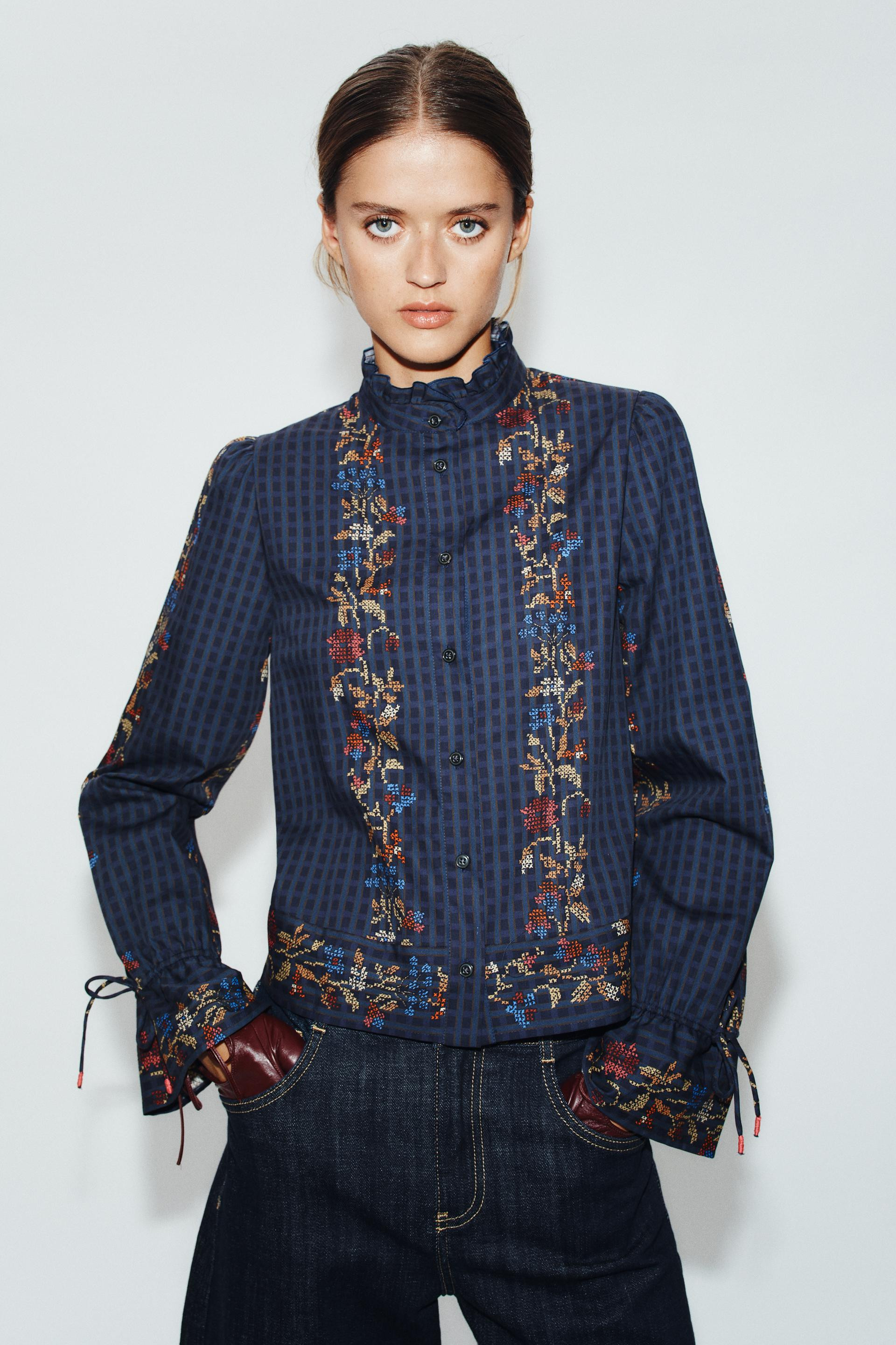 Zara - Ruffle Print Blouse - Multicolored - Xl - Woman | Zara US