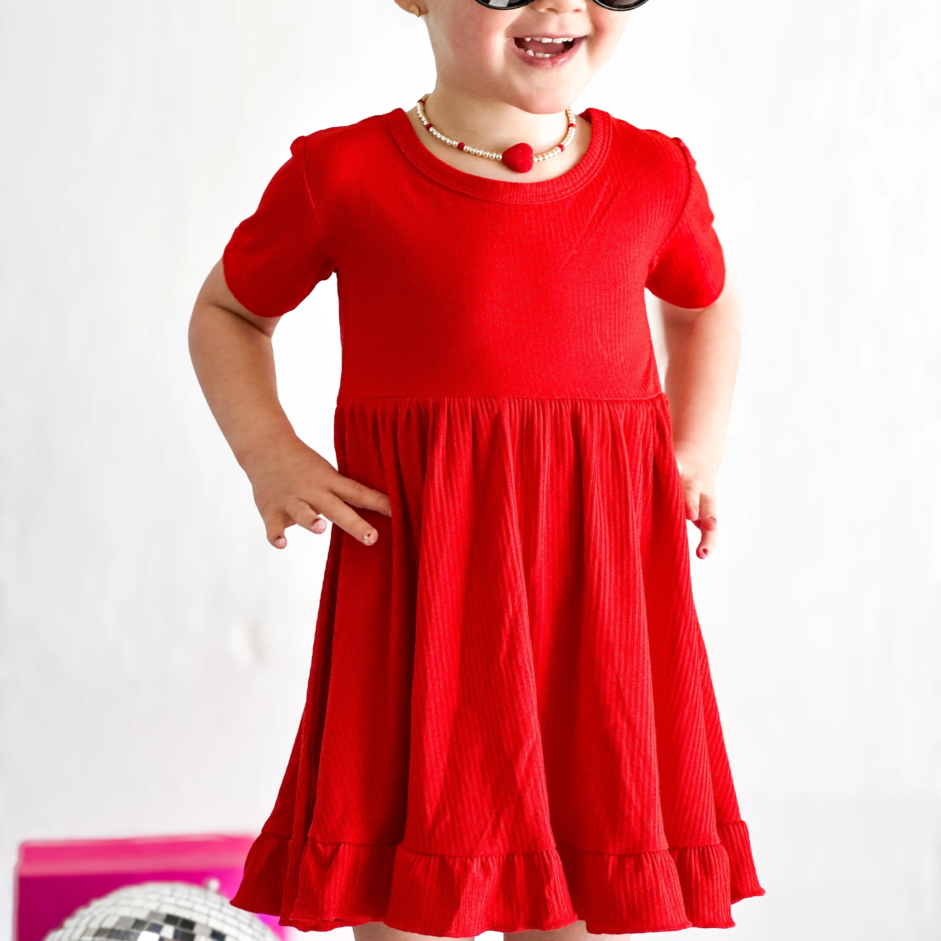 RED RIB DREAM RUFFLE DRESS | DREAM BIG LITTLE CO