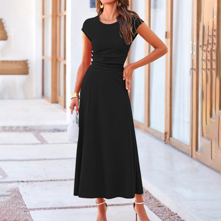 SDNall Long Dresses for Women Set Dress Casual Hanging Solid Color Dress Set | Walmart (US)