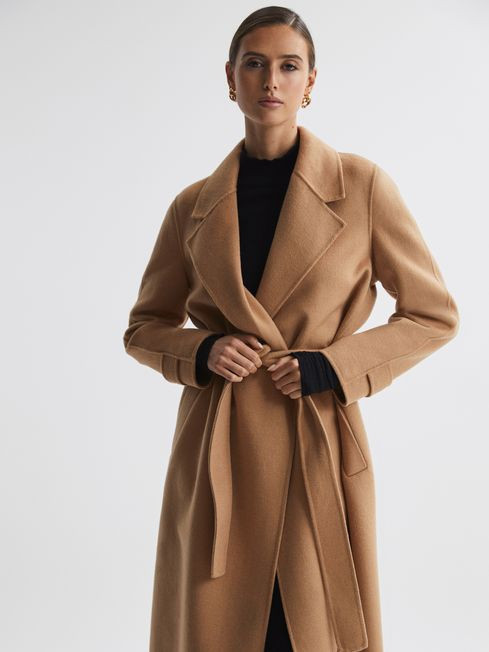 Reiss Camel Emile Petite Wool Belted Blindseam Coat | Reiss UK