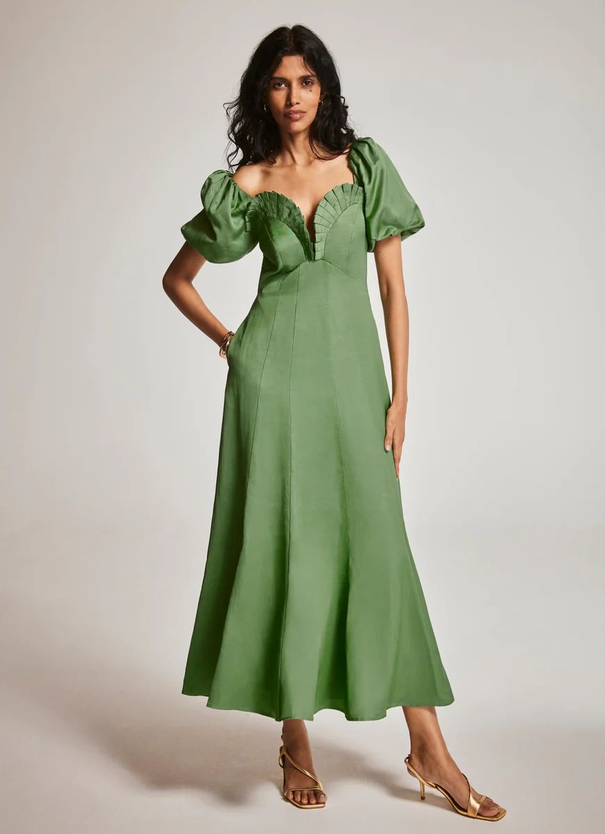 Green Puff Sleeve Maxi Dress | Mint Velvet