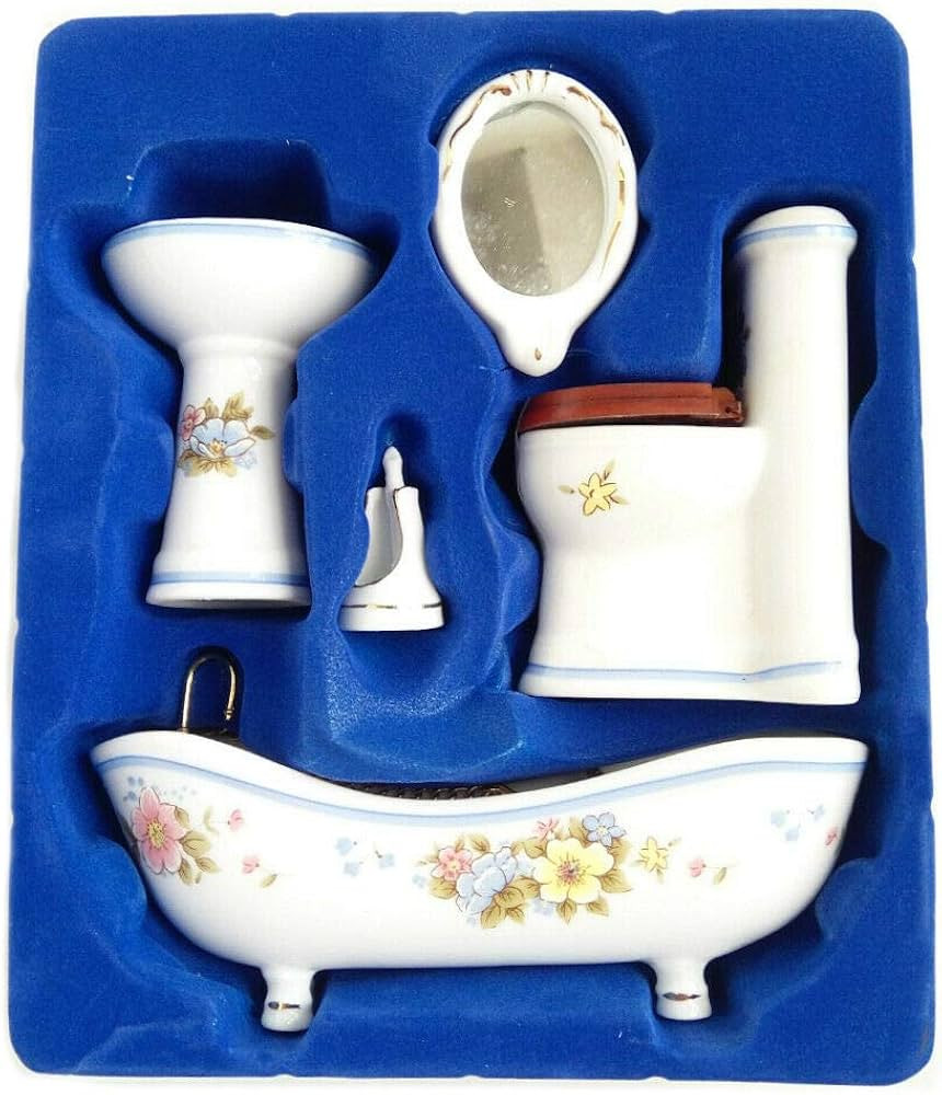Dollhouse Bathroom Set 1/12 Scale Toilet Ceramic Miniature Furniture Accessories | Amazon (US)