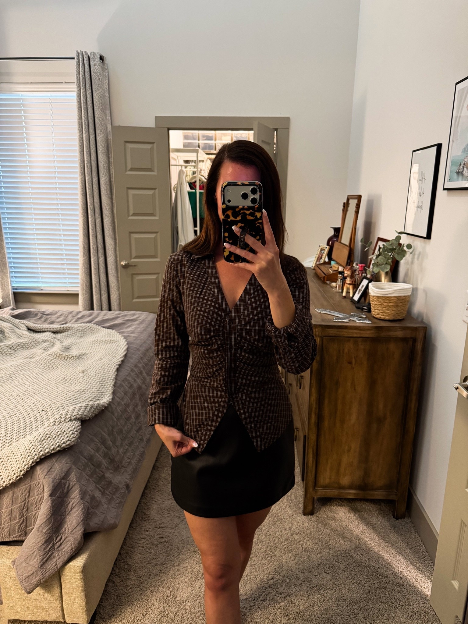 Revolve // button down top // faux leather skirt // brown top // fall ootd // under $100 // fall outfit

#LTKSeasonal #LTKdayinmylife #LTKWorkwear