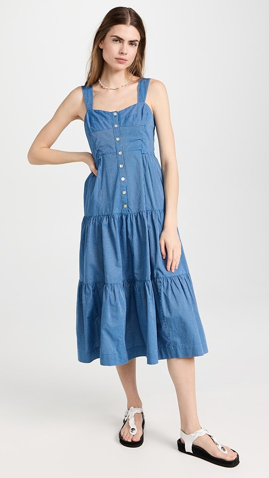 Button-Front Tiered Midi Dress in Stripe | Shopbop