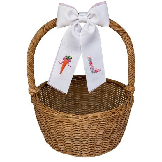 Winn and William Pink Bow Carrot + Pink Floral Initial Easter Basket Bow | The Tot