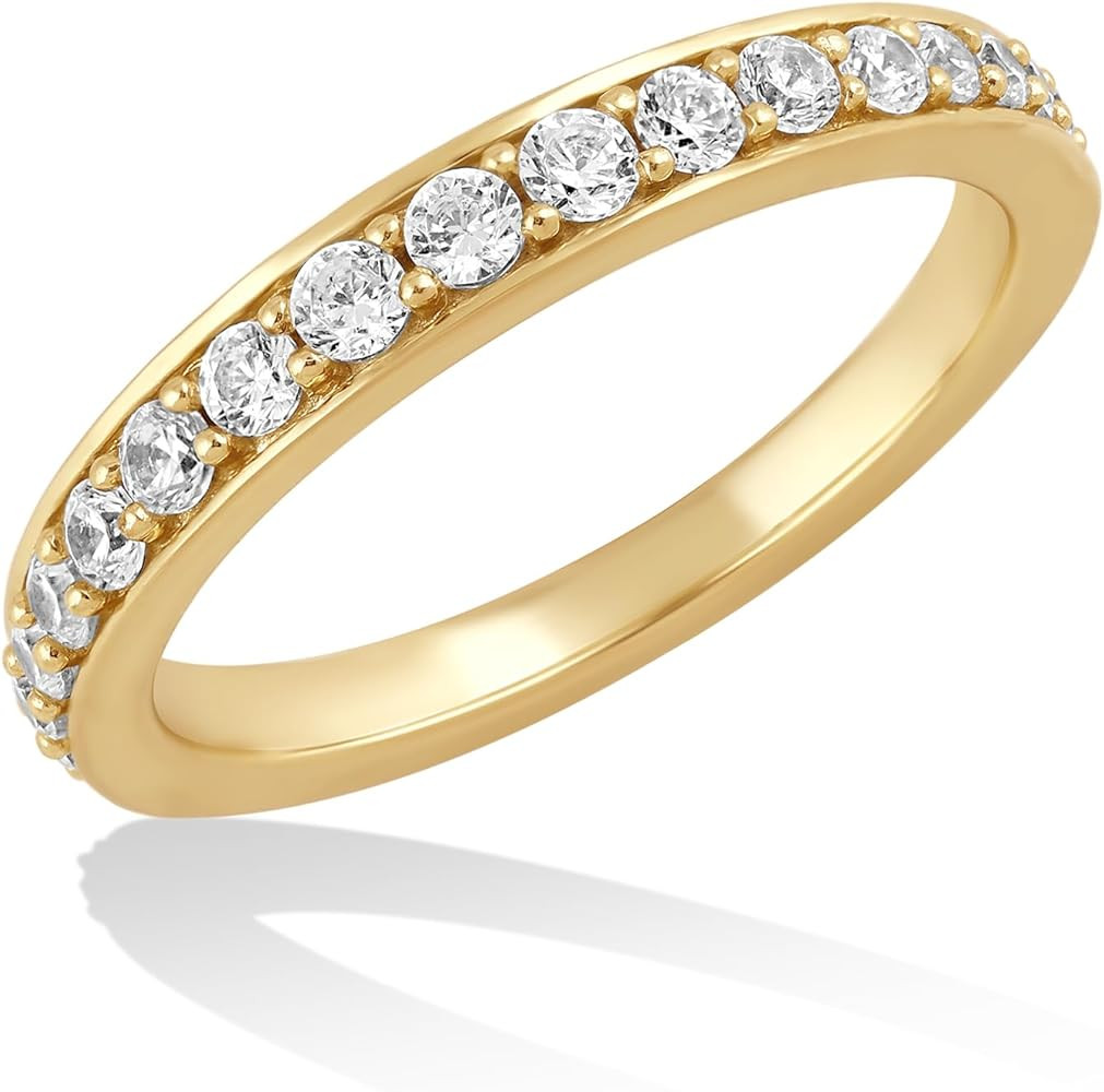 14K Gold or Platinum Plated Tapering Band Ring for Women with Cubic Zirconia | Size 5 to 9 | Amazon (US)
