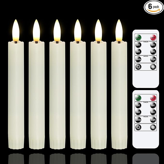 Battery Operated Flameless Taper Candles with Two Remote Timer, 6.4" LED 3D-Wick Window Candles, ... | Amazon (US)