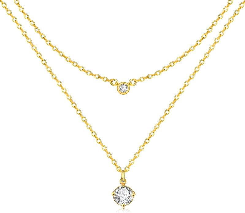 Mesovor Diamond Layered Necklaces for Women | Dainty Trendy Gold Choker Chain Necklace | 18k Gold Plated Round Love Teardrop CZ Pendant Layering Necklaces Jewelry Gifts for Girls | Amazon (US)