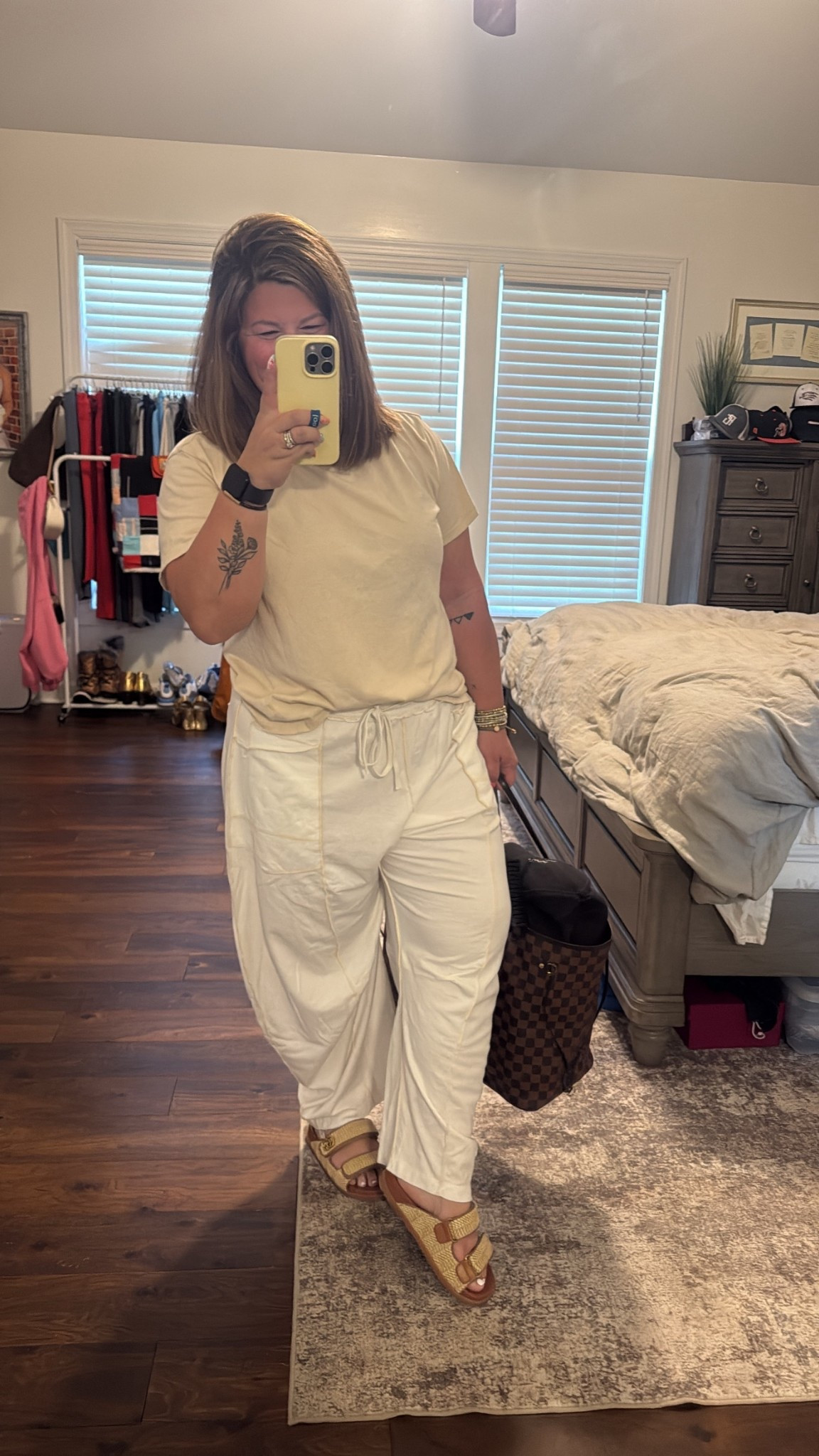 Travel ootd 
Free People Barrel pants size medium (not see through)
Nuuds tee size large 
Sandals are old but linked similar options 

#LTKTravel #LTKmomlife #LTKMidsize