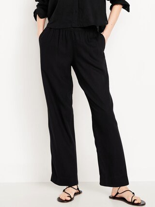 High-Waisted Linen-Blend Straight Ankle Pants | Old Navy (US)