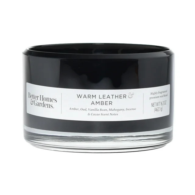 Better Homes & Gardens 16oz Warm Leather & Amber Scented 3-Wick Glass Dish Candle | Walmart (US)