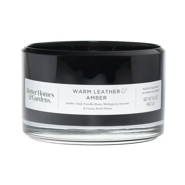 Better Homes & Gardens 16oz Warm Leather & Amber Scented 3-Wick Glass Dish Candle | Walmart (US)