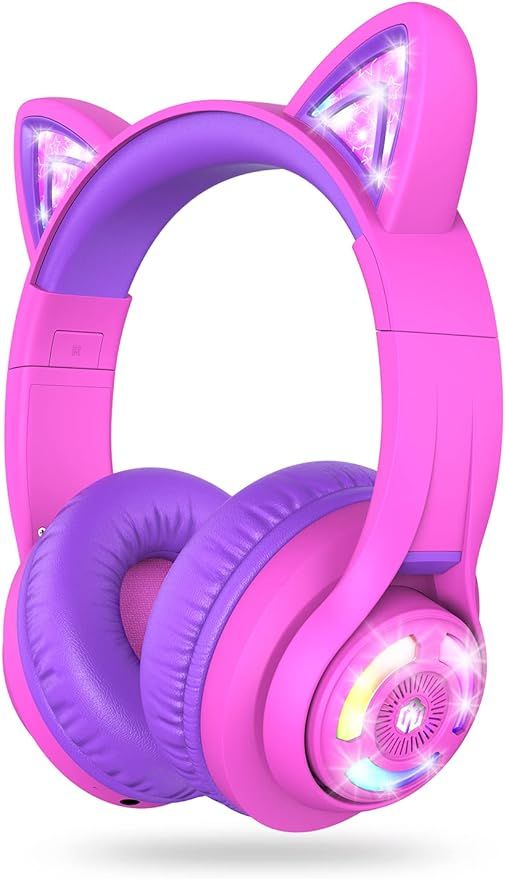 iClever Cat Ear Kids Bluetooth Headphones, LED Lights Up, 74/85/94dB Volume Limited, 50H Playtime... | Amazon (US)