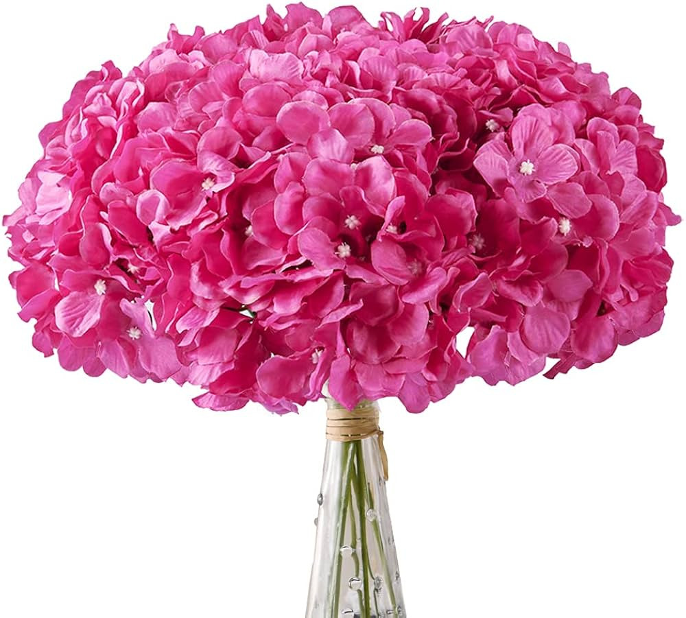 AVIVIHO Hot Pink Flowers Hydrangea Silk Flowers Heads Pack of 10 Full Hydrangea Artificial Flower... | Amazon (US)