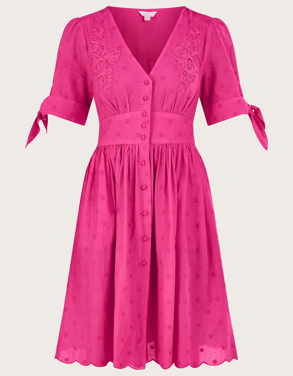 Embroidered Dobby Dress in Sustainable Cotton Pink | Monsoon (UK)