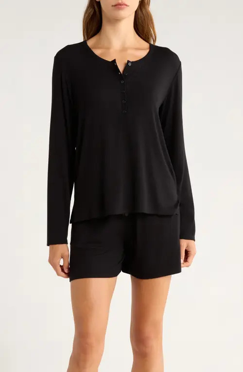 Nordstrom Moonlight Eco Rib Long Sleeve Shortie Pajamas in Black at Nordstrom, Size X-Large | Nordstrom