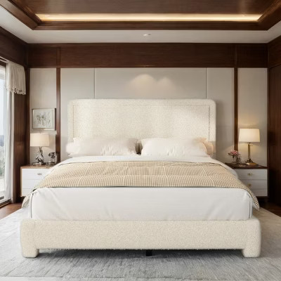 Dyonery Boucle Upholstered Platform Bed Frame with Adjustable Headboard & Rounded Corners,No Box Spring Needed | Target